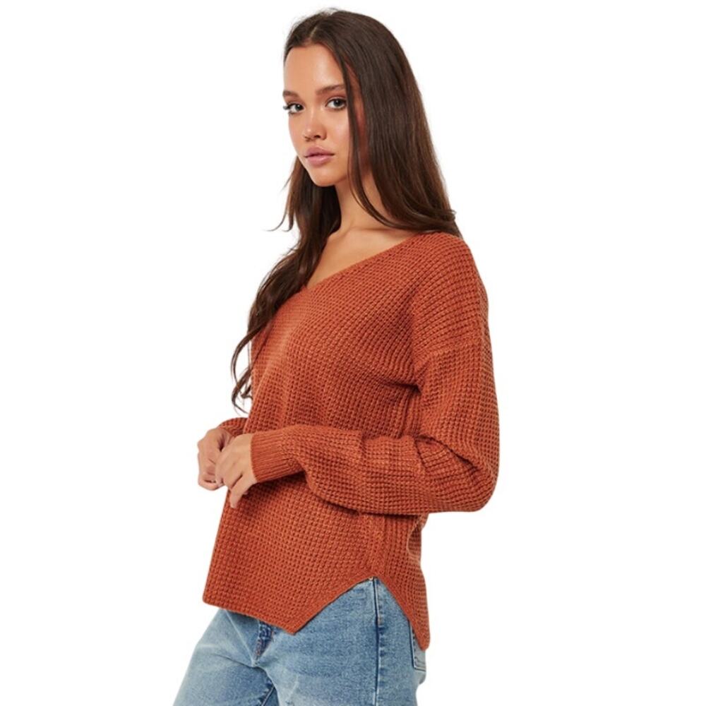 Ardene Basic Shaker Stitch Sweater Women XL Brown Knit Winter Comfy Relaxed Cozy